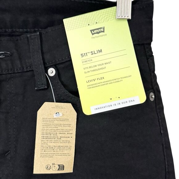 Levis 511 Slim Fit Black Denim Jeans Stretch Flex Mens Size 29x30 - Picture 7 of 11